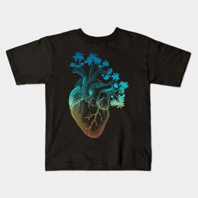 Vintage Colored Anatomically Correct Human Heart - Palm Trees Kids T-Shirt by treszure_chest